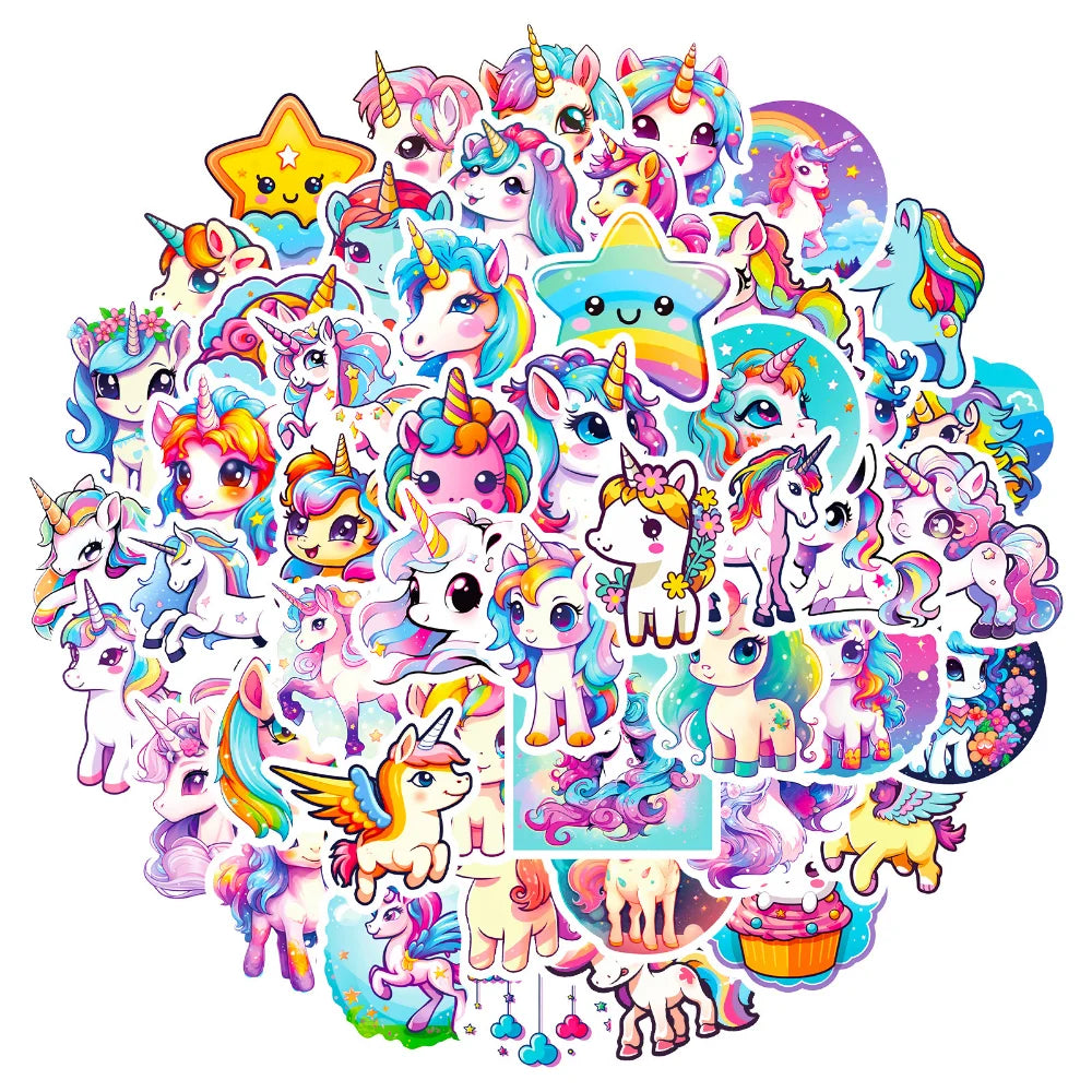 10/50Pcs Cute Cartoon Horse Stickers for Laptop Luggage Phone Car Scooter Funny Vinyl Decal for Kids Girl Children Gift