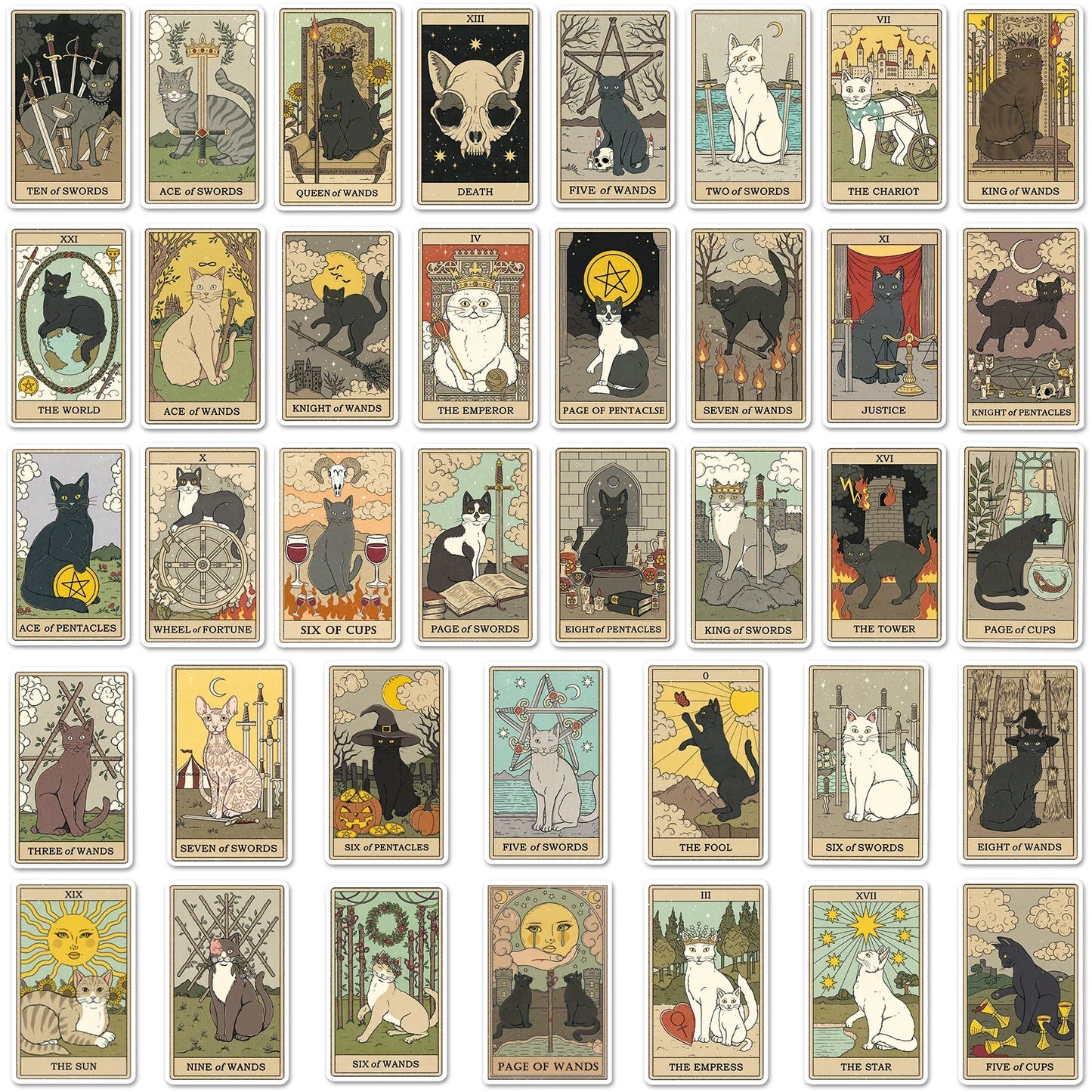 50Pcs Tarot Cartoon Stickers Waterproof DIY Decals