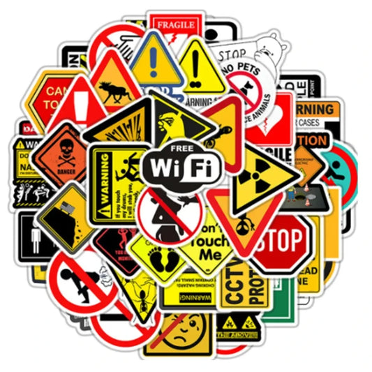 50PCS Warning Stickers Danger Skateboard Fridge Guitar Laptop Motorcycle Decals
