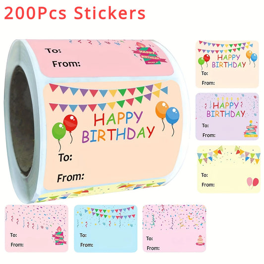 200PCS Happy Birthday Gift Tags Name Tags Sticker - Christmas To From Label Present Stickers Festival Birthday Sticker for Party