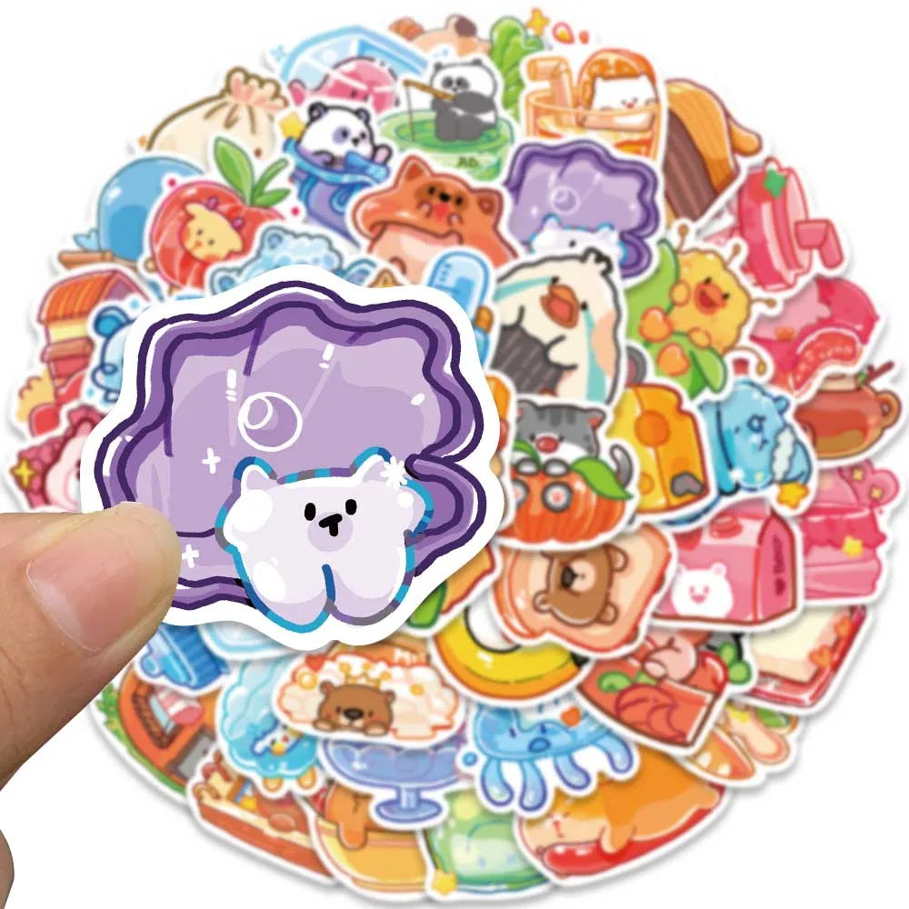 50pcs Cute Cartoon Animals Stickers For Laptop Water Bottle Guitar Luggage Waterproof Graffiti Stationery Vinyl Decals