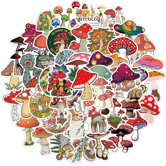 50pcs Aesthetic Mushroom Stickers Pack - Cute Vinyl Waterproof Decals for Water Bottles and Gifts