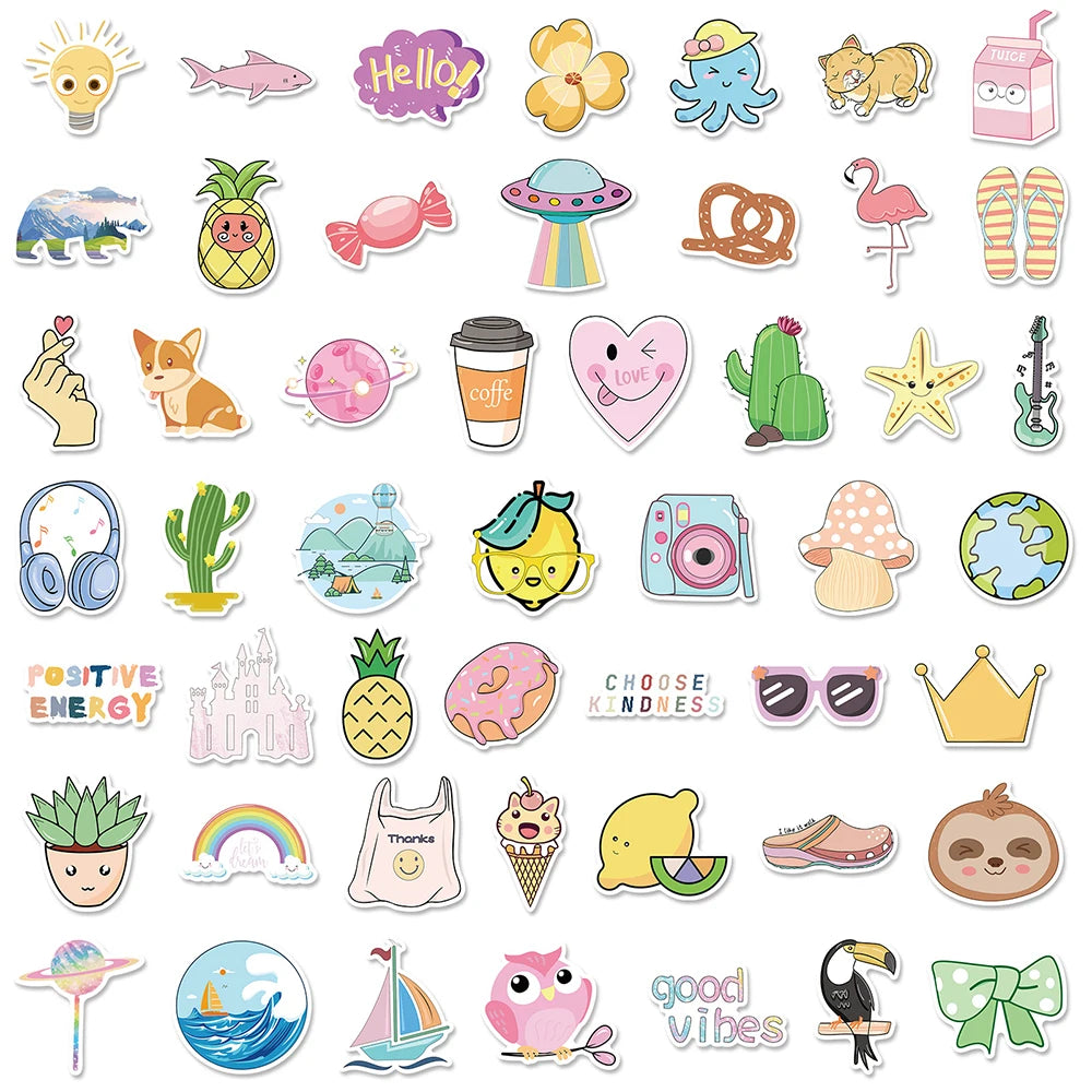 10/30/50/100PCS VSCO Cartoon Stickers For Girls Cute Decals DIY Notebook Phone Motorcycle Bicycle Laptop Suitable Trendy Sticker