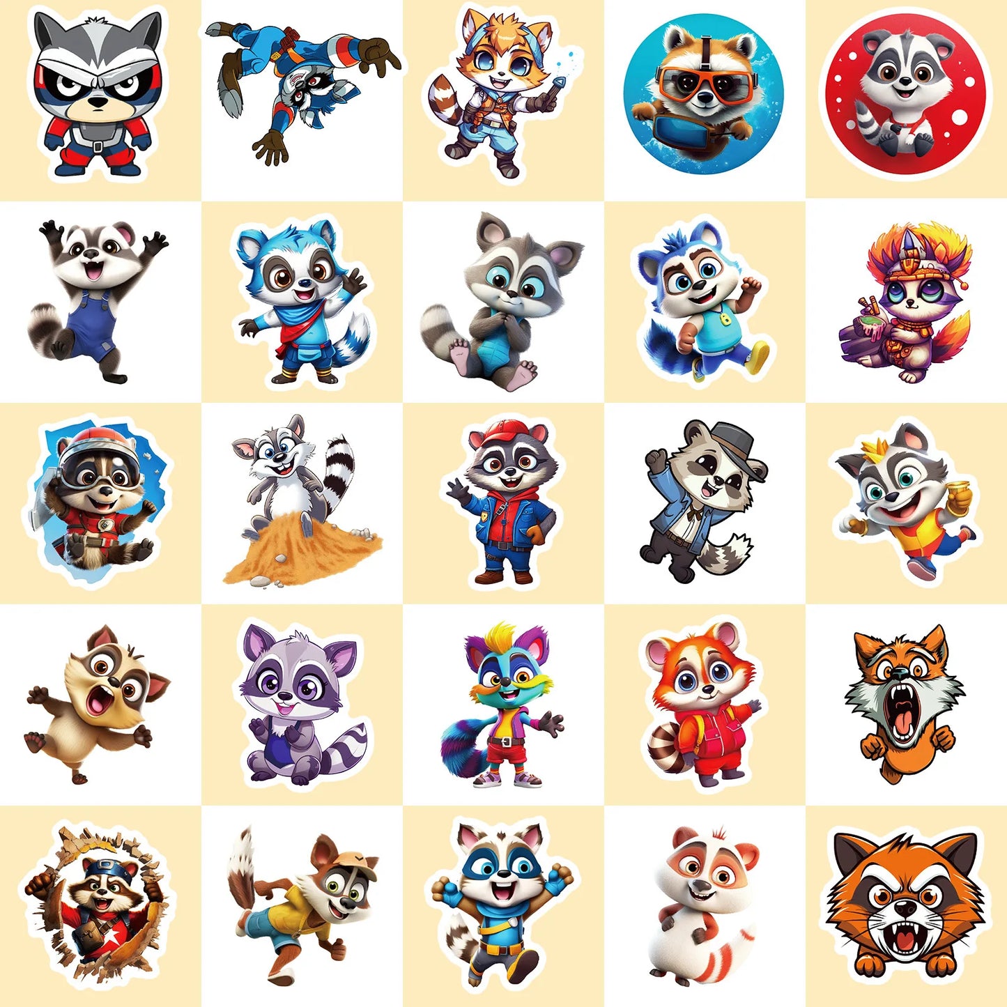 50Pcs Cartoon Cute Raccoon Series Graffiti Stickers Suitable for Laptop Helmets Desktop Decoration DIY Stickers Toys Wholesale