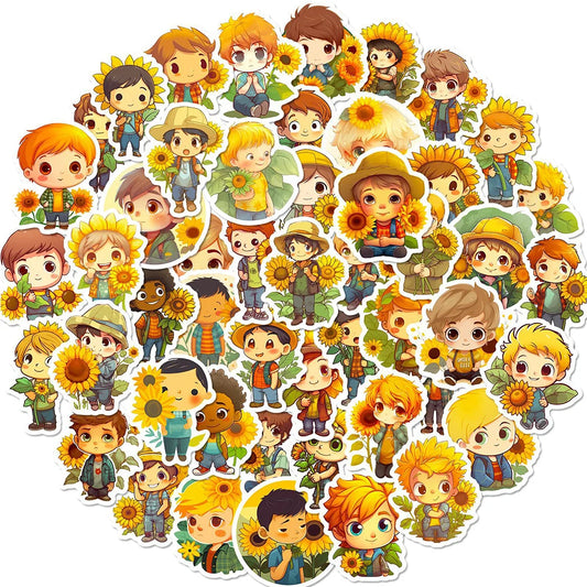 Cartoon Sunflower Boy Stickers - 10/30/50pcs for Laptop, Scrapbook, Suitcase, Guitar Decoration
