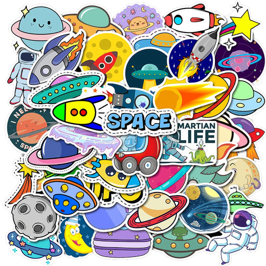 Spaceship Alien Stickers Pack - Waterproof Laptop, Skateboard, Guitar, Luggage Decals