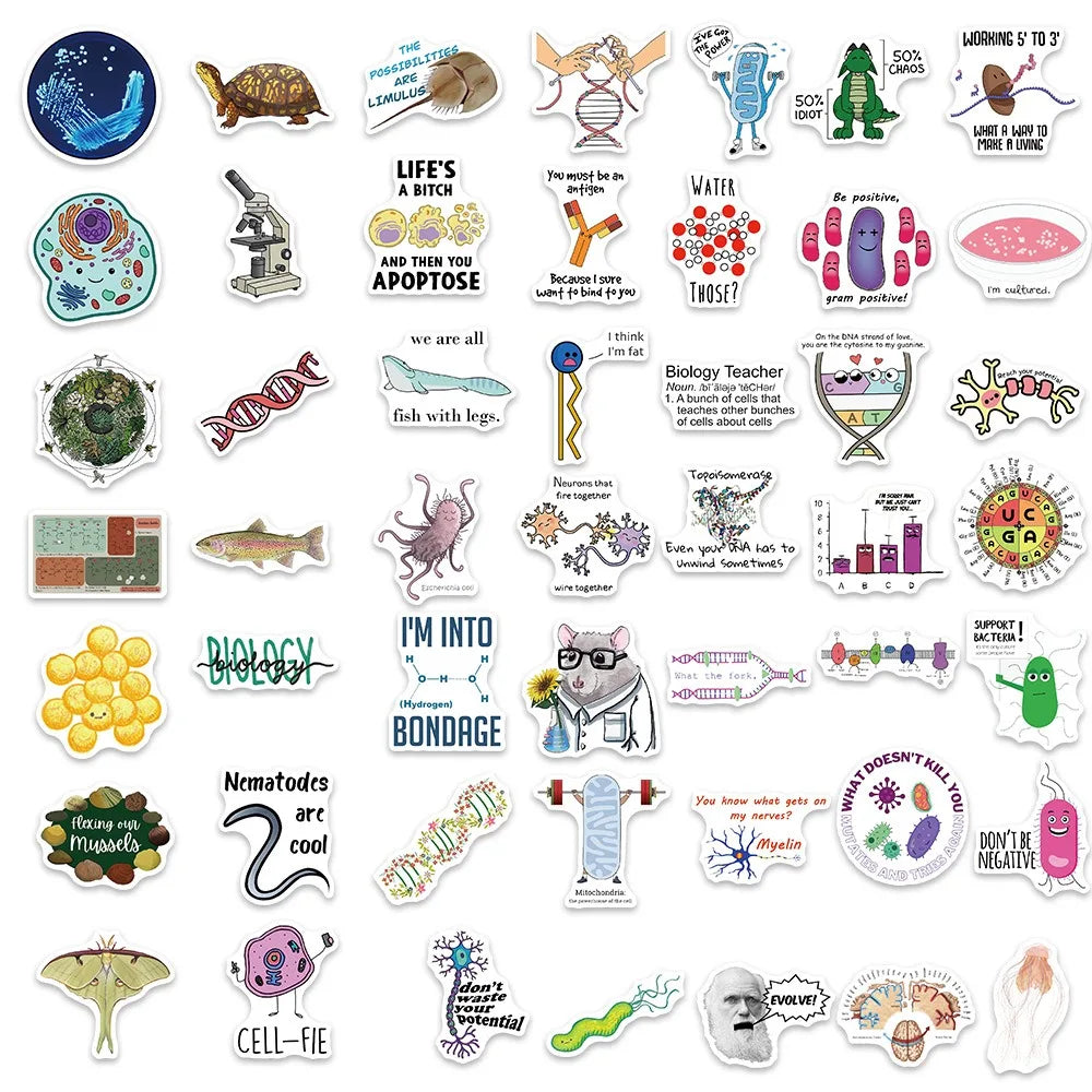 50/100Pcs Cartoon Interesting Chemical Biology Graffiti Stickers Decoration Guitar Notebook Luggage DIY Waterproof Wholesale