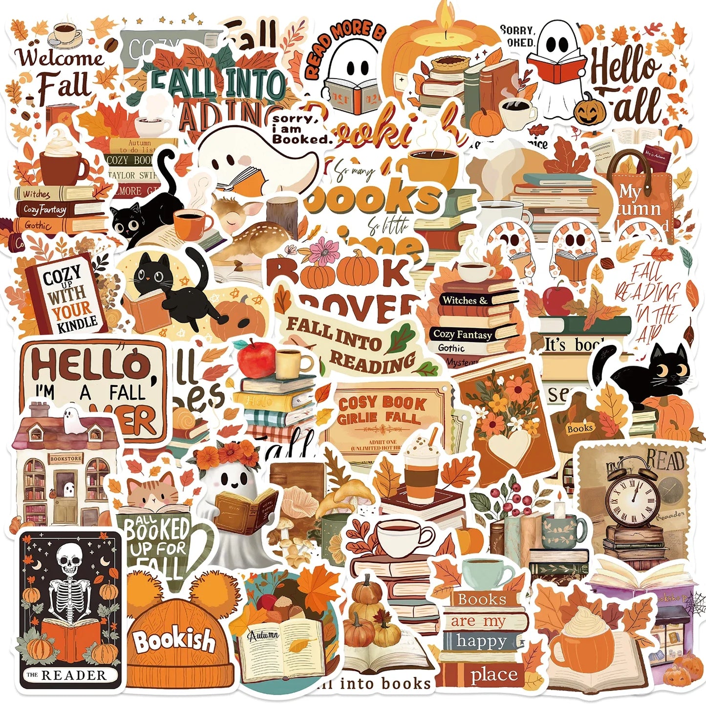 50Pcs Fall Book Stickers for Laptop & Scrapbook