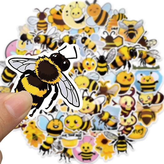 50PCS Cartoon Bee Honey Stickers DIY Laptop Guitar Luggage Fridge Waterproof Graffiti Sticker Decal Kids Classic Toys