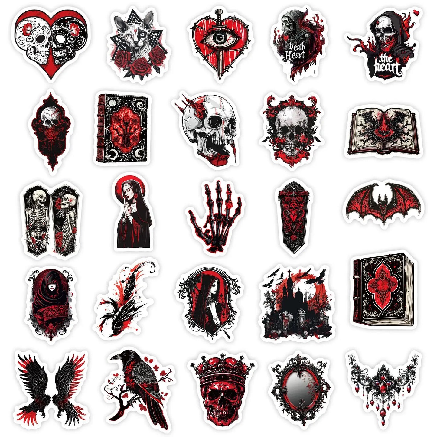 10/50PCS Cool Black Red Gothic Magic Witch Skull Stickers DIY Phone Laptop Luggage Skateboard Graffiti Horror Decals Sticker Toy