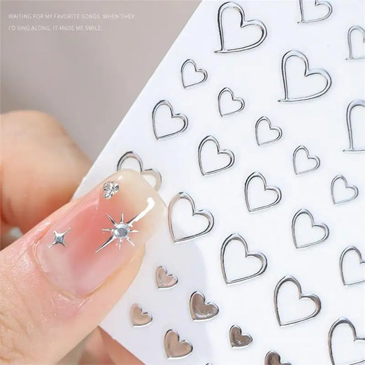 Silver Heart 3D Nail Stickers Gothic Y2K Manicure Decals