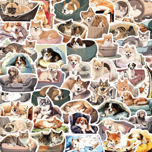Cute Animal Stickers Pack - Dog Cat Cartoon Decals for Laptop, Phone, Fridge, Aesthetic Decor