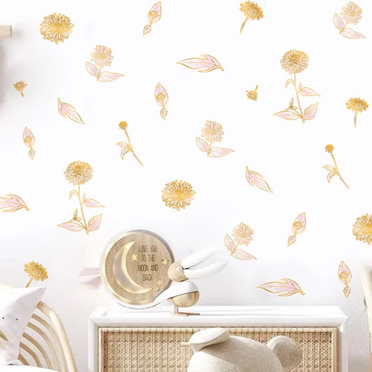 Boho Gold Floral Watercolor Wall Stickers Nursery Kids Room Decor