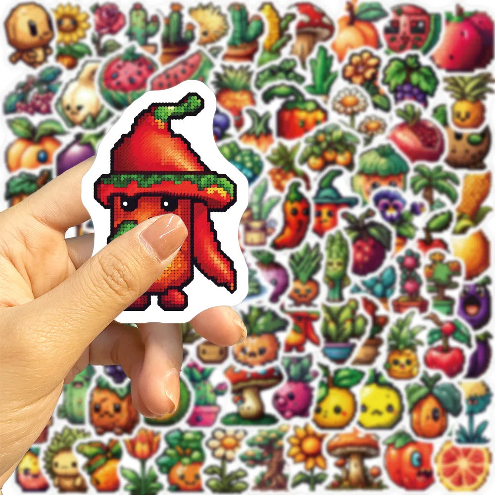 10/30/50/100PCS Cute Pixel Cartoon Stickers Funny Fruit Vegetable Graffiti Decals Notebook Fridge Phone Suitcase Toys Decoration