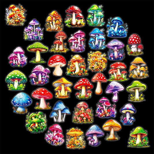 Cartoon Mushroom Stickers Pack - Laptop, Fridge, Notebook, Wall Decor