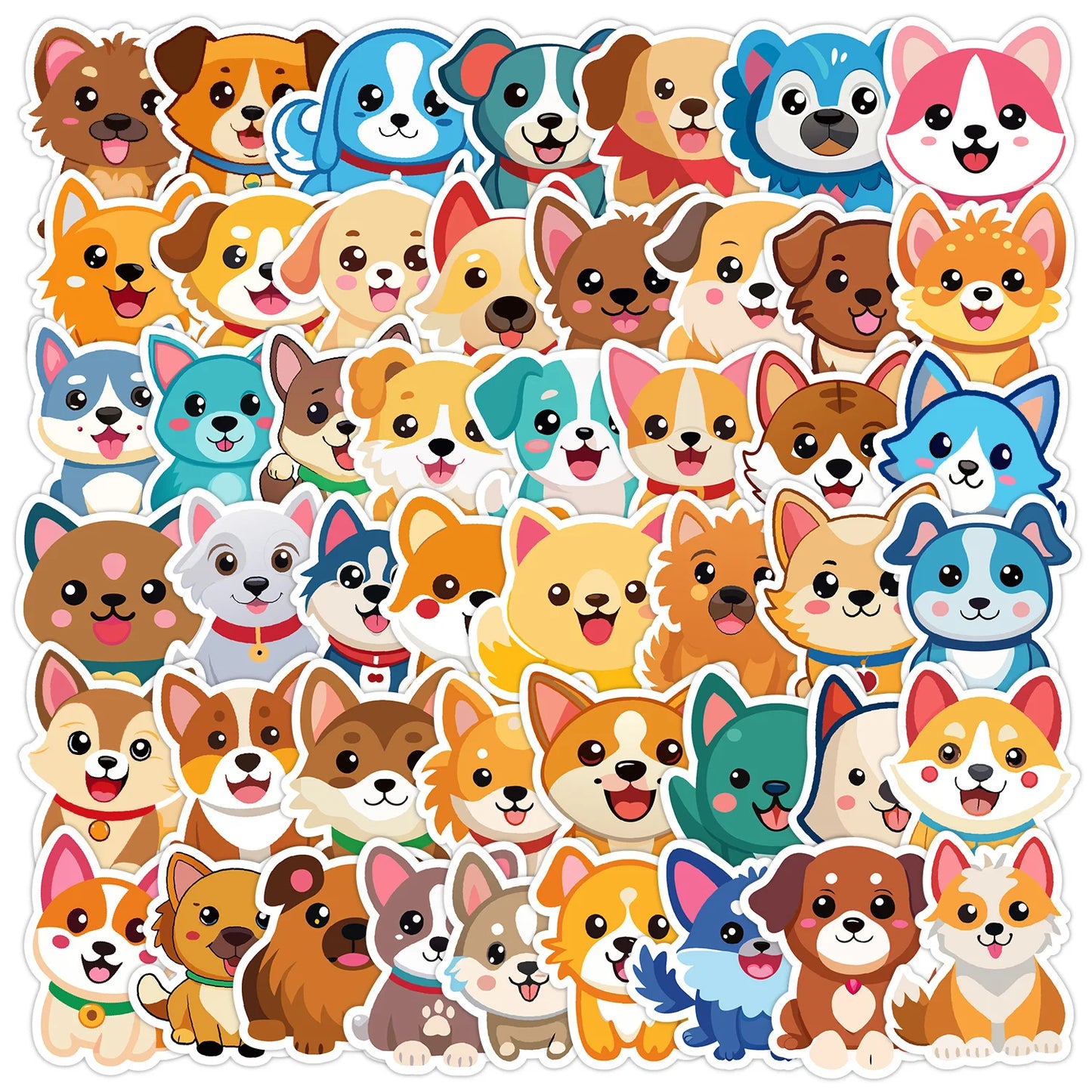 50Pcs Cute Cartoon Dog Stickers for Helmet, Wall, DIY Decoration
