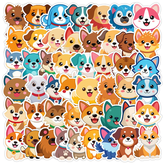 50Pcs Cute Cartoon Dog Stickers for Helmet, Wall, DIY Decoration