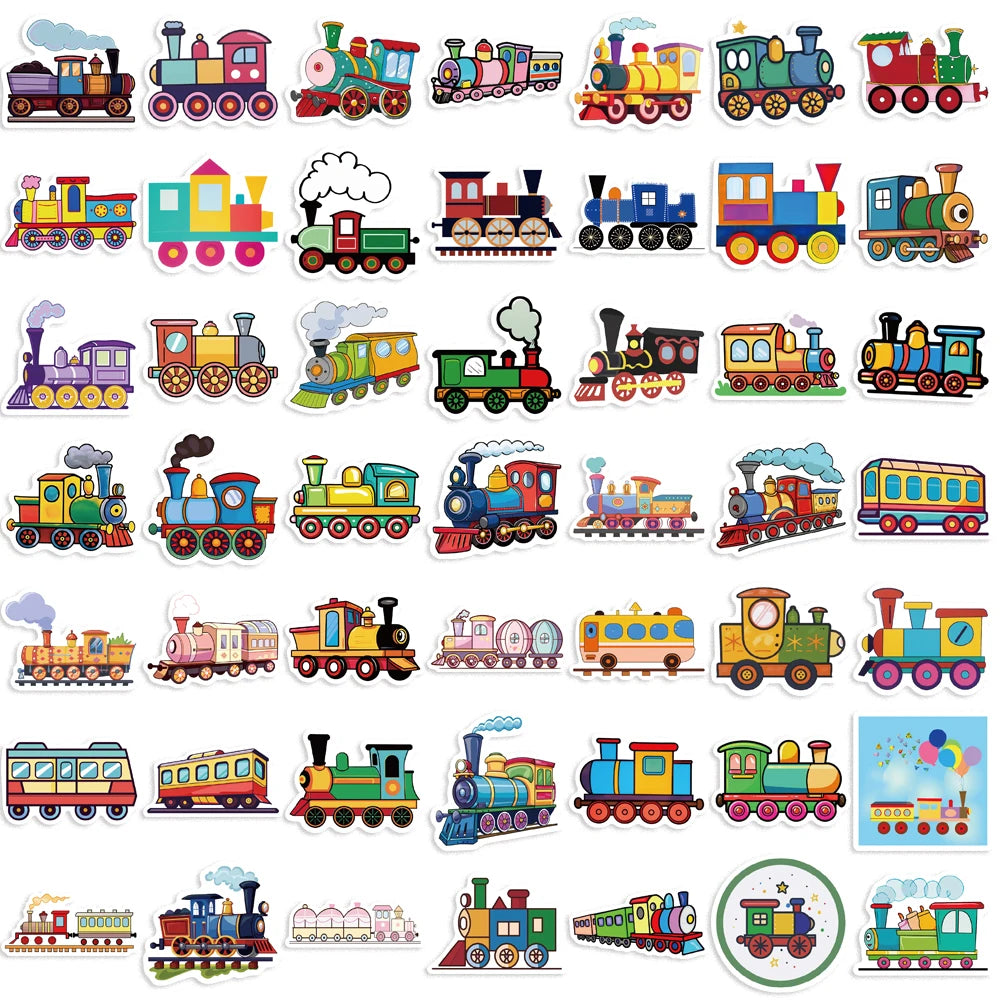 56PCS Cute Cartoon Retro Train Sticker DIY Laptop Luggage Skateboard Graffiti Waterproof Decals Sticker for Kid Toys