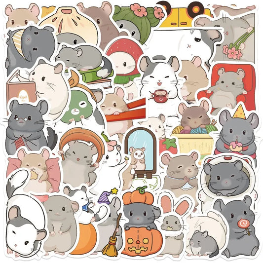 50pcs Chinchilla Sticker Pack for Luggage, Water Bottles, Phones, Laptops, Scooters, and More