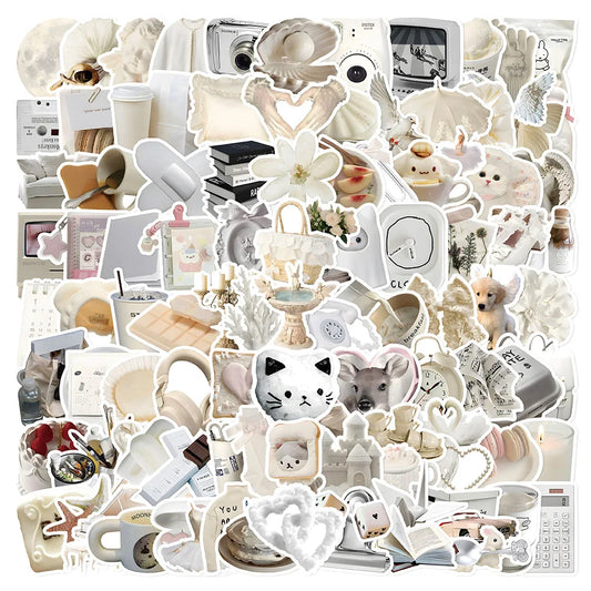 Cartoon White Stickers Pack: DIY Decals for Notebook, Phone, Fridge, Guitar, Bike, Kid Toy