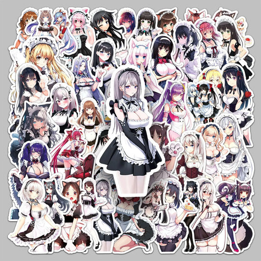 50pcs Sexy Maid Graffiti Stickers for Helmets, Walls, DIY Decoration Wholesale