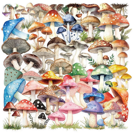 50PCS Cartoon Mushroom Stickers for Scrapbooking & DIY