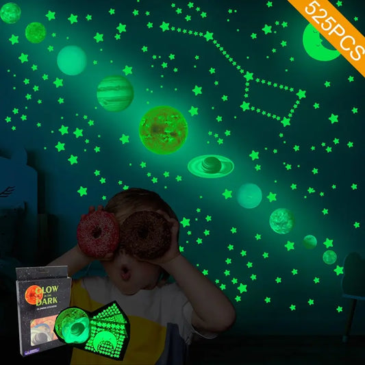525PCS Glow in the Dark Nine Planets Wall Stickers for Kids Bedroom Decor
