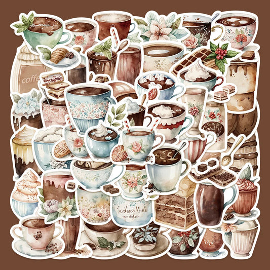 50Pcs Cartoon Tea Coffee Stickers for Helmet Wall DIY Decor