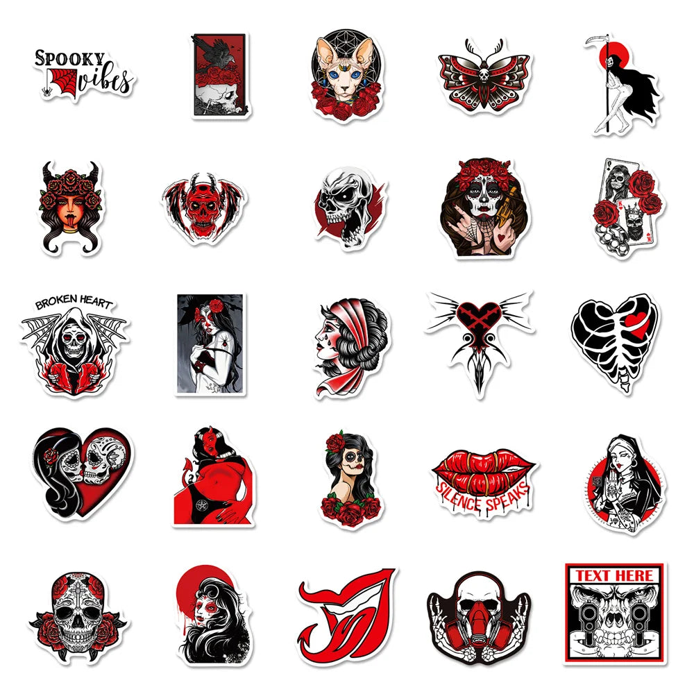 10/30/50PCS Red And Black Gothic Graffiti Waterproof Sticker Creative Trend Decoration Demon Terror Series Decal HelmetWholesale