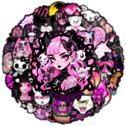 Gothic Horror Pink Stickers for Laptop, Phone, Guitar, Skateboard, Suitcase - 10/30/50PCS