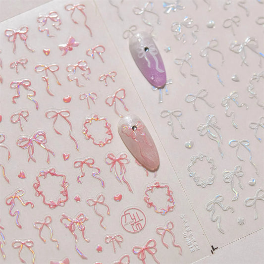Silk Ribbon Heart Lace Nail Art Stickers Decals