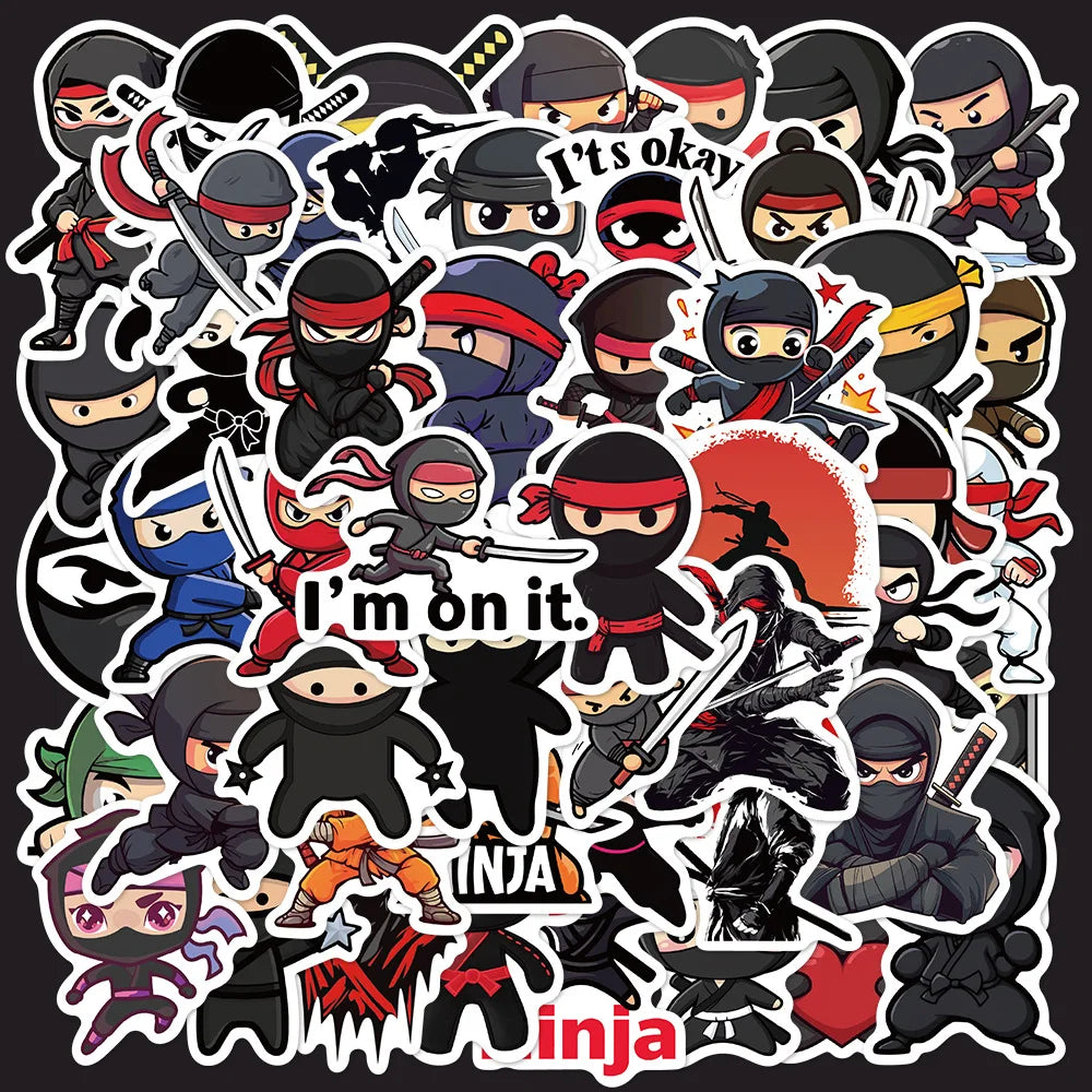 50Pcs Ninja Assassin Graffiti Stickers for Helmet, Wall, Desktop Decoration