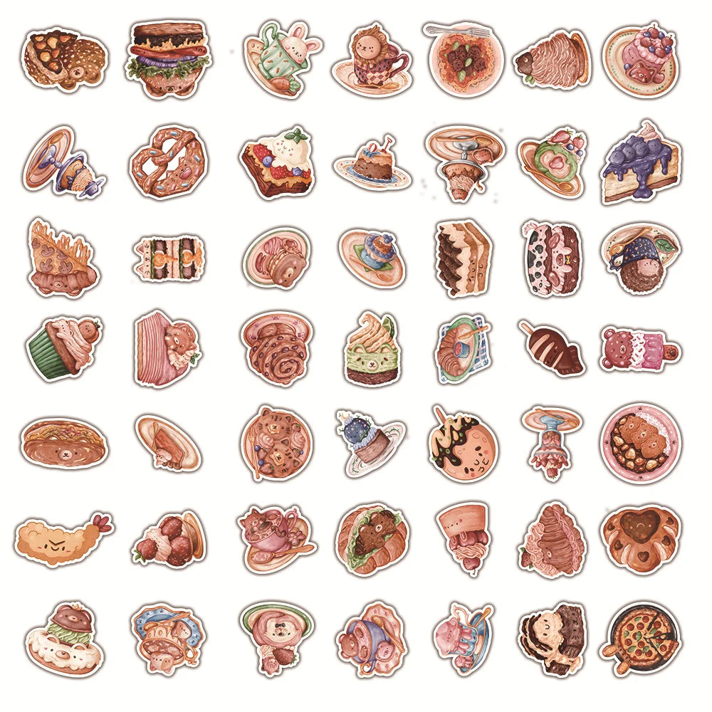 10/30/50/100pcs Funny Cute Animal Food Sticker Packs