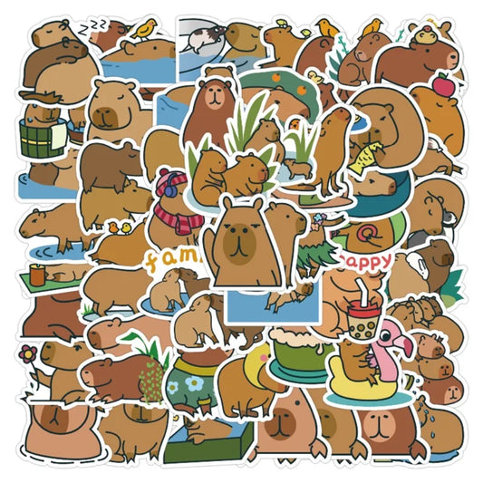 65pcs Kapibara Cartoon Stickers for Luggage, Water Bottles, Phones, Laptops, Cars, Scooters, Refrigerators
