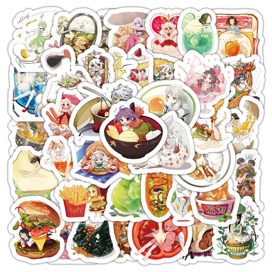 Funny Food Anime Cartoon Stickers - 10/30/50pcs DIY Scrapbook Phone Fridge Suitcase Decals