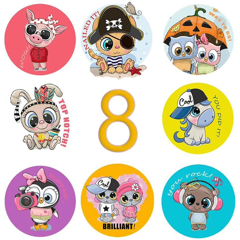 100-500PCS Cartoon Reward Sticker 8 Style Pattern Toys Label School Teacher Reward Stickers Animals Cartoon Scrapbook Decoration