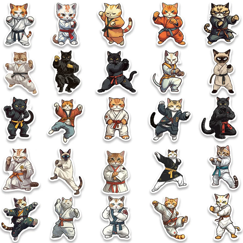 50pcs Cool Cartoon kungfu Cats Stickers Kids Toy DIY Waterproof Graffiti For Luggage Laptop Guitar Phone Car Decals