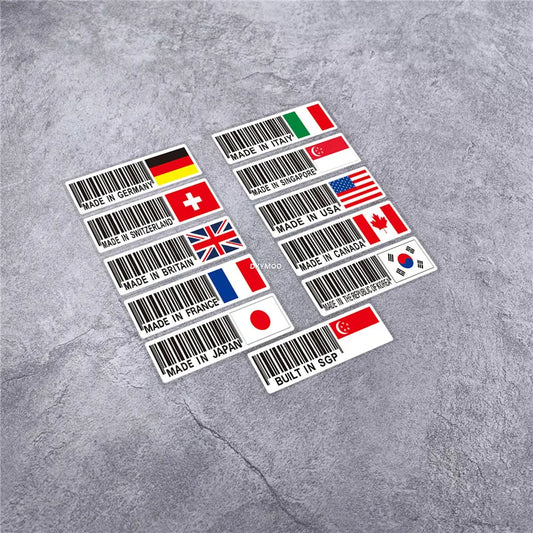 International Flag Barcode Stickers: Germany, USA, Italy