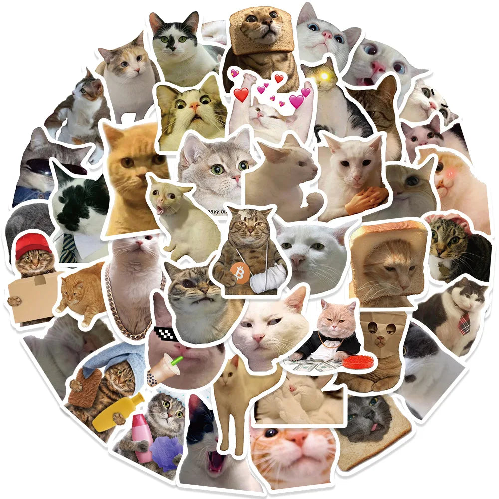 50PCS/Pack Cartoon Funny Cat Stickers DIY Account Stickers Personalized Graffiti Luggage Phone Cases Guitar Skateboards