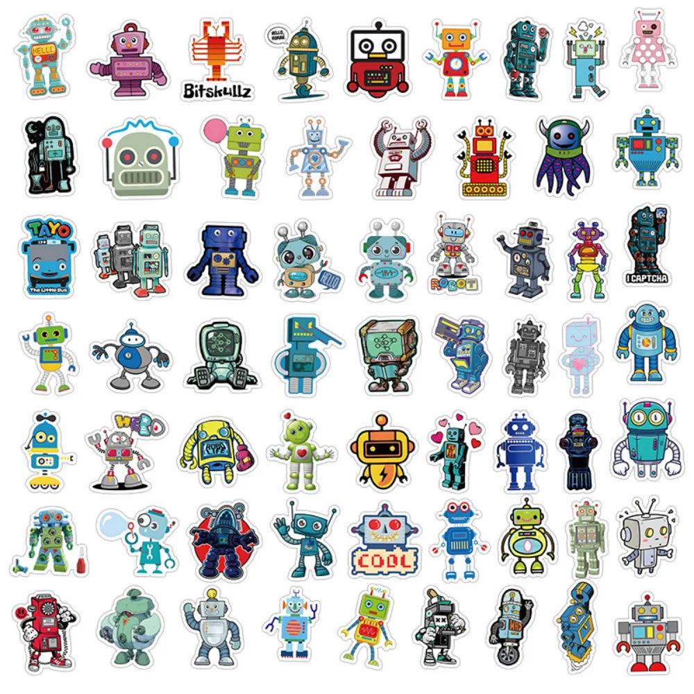 10/50Pcs Robot Graffiti Sticker Personality Cartoon Cute Child Sticker DIY Skateboard Luggage Sticker Wholesale