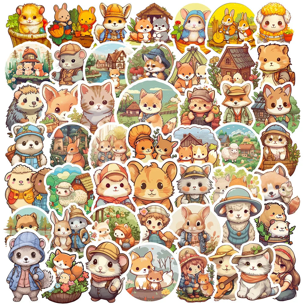 Cartoon Animal Stickers for Laptop, Phone, Notebook, Kids Toy (10/30/50pcs)