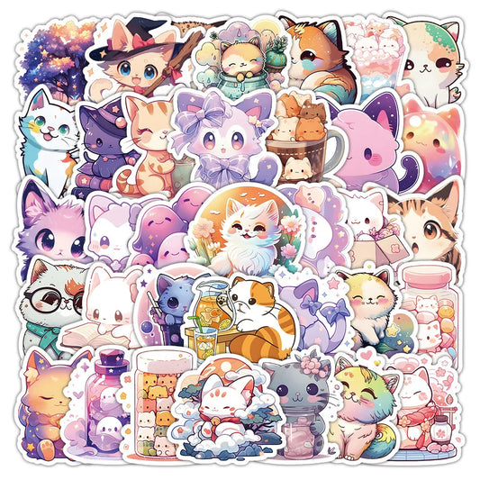 Kawaii Cat Stickers 10/30/50PCS Cute Cartoon Animal Decals for Laptop Phone Guitar Car Bike Skateboard