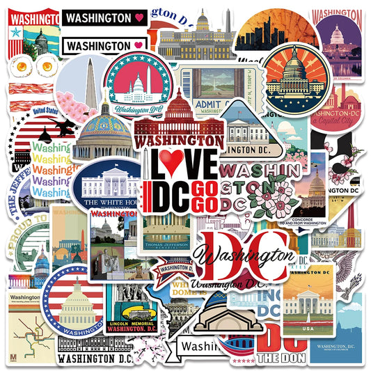 50PCS Washington DC Aesthetic Travel Stickers for Kids Car Bottle Laptop Motorcycle Fridge Decals