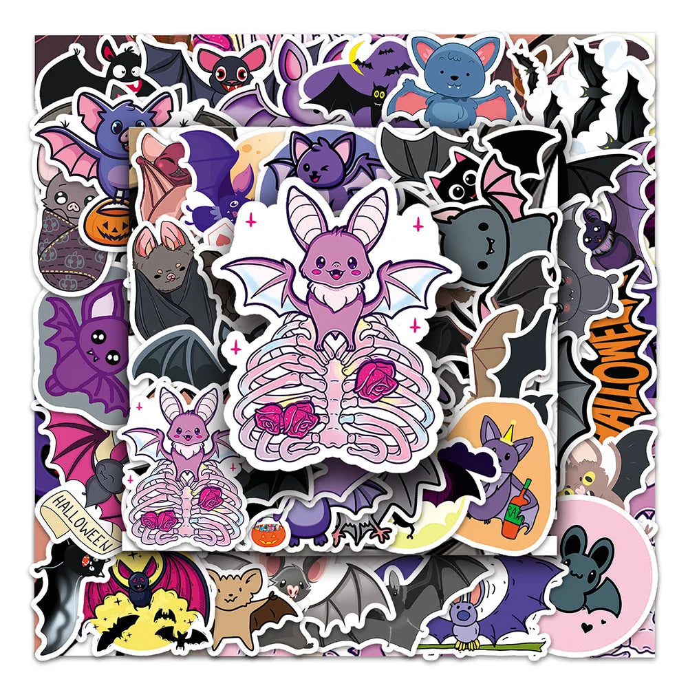 Halloween Bat Stickers 10/30/50PCS for Laptop, Luggage, Skateboard, Kids Gift