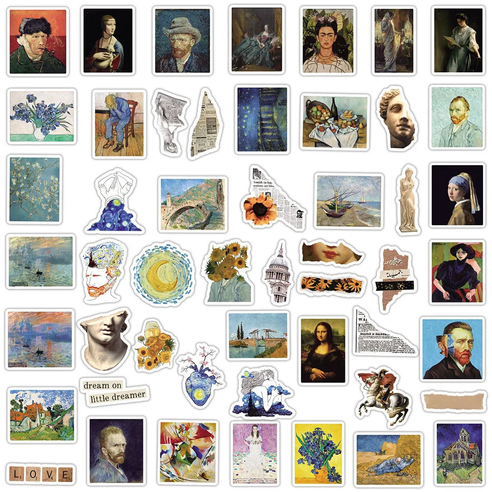 10/30/50PCS World Artist Work Van Gogh, Khalo, and More Aesthetic Sticker Packs