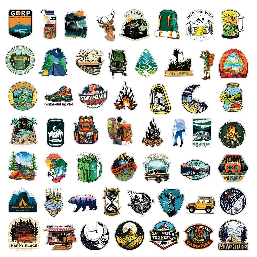 10/30/50/100pcs Outdoor Hiking Camping Stickers Cartoon Decal Skateboard Phone Laptop Car Luggage Bike Cool Waterproof Sticker