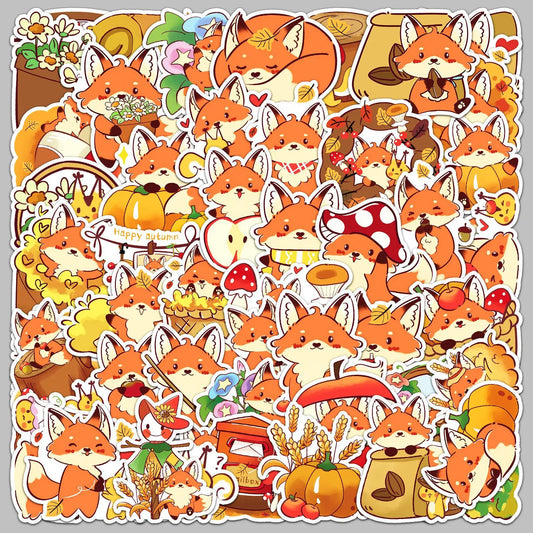 50pcs Cute Fox Fall Series Stickers for Helmet, Desktop, Wall Decoration, DIY