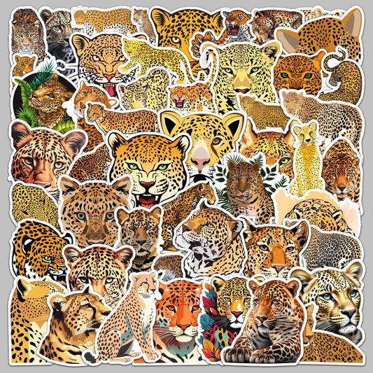 50Pcs Cartoon Leopard Graffiti Stickers for Helmet, Wall, DIY Decor