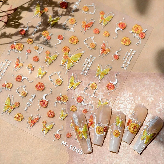 5D Rose Butterfly Nail Stickers - Self Adhesive Decals