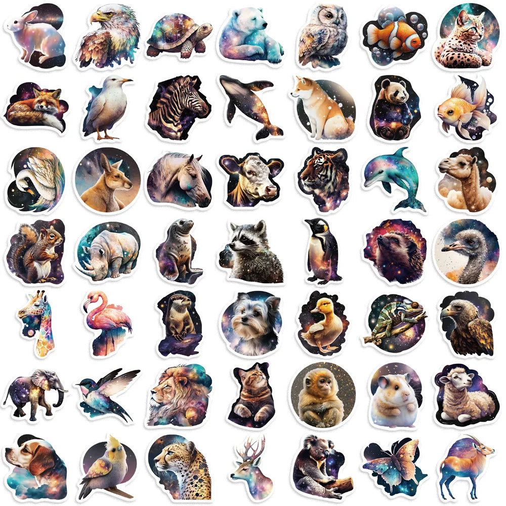 50Pcs Creative Animals Graffiti Stickers Starry Sky DIY Phone Guitar Laptop Suitcase Cup Waterproof Kids Toy Birthday Gifts